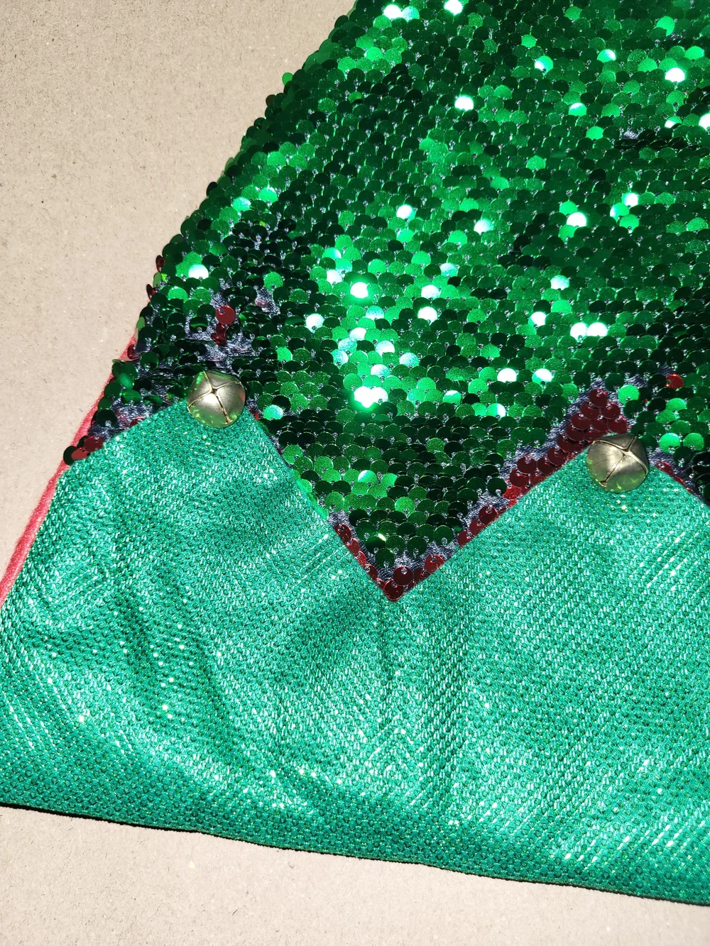 Kids Green Sequin Elf Hat with Jingle Bells